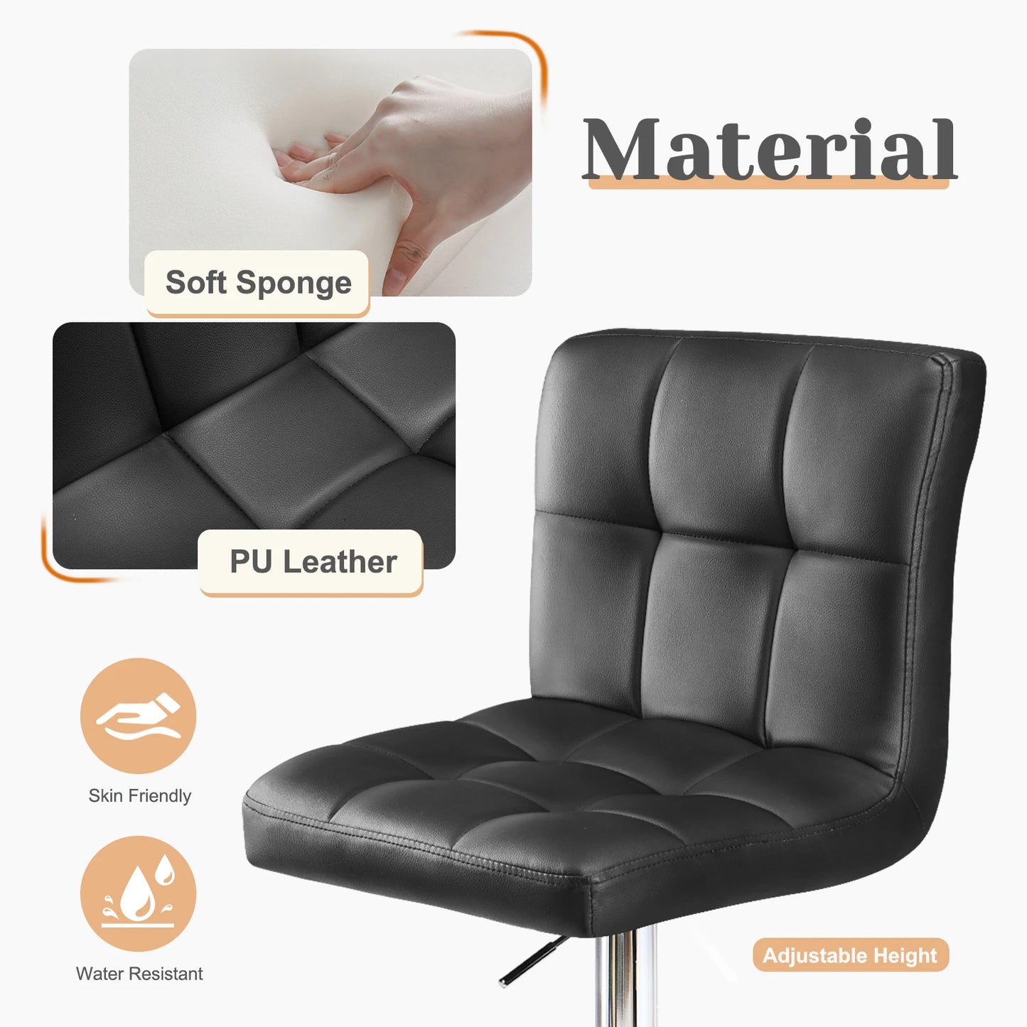 JHK PU Leather Bar Stools Set Of 2 Upholstered With Backrest