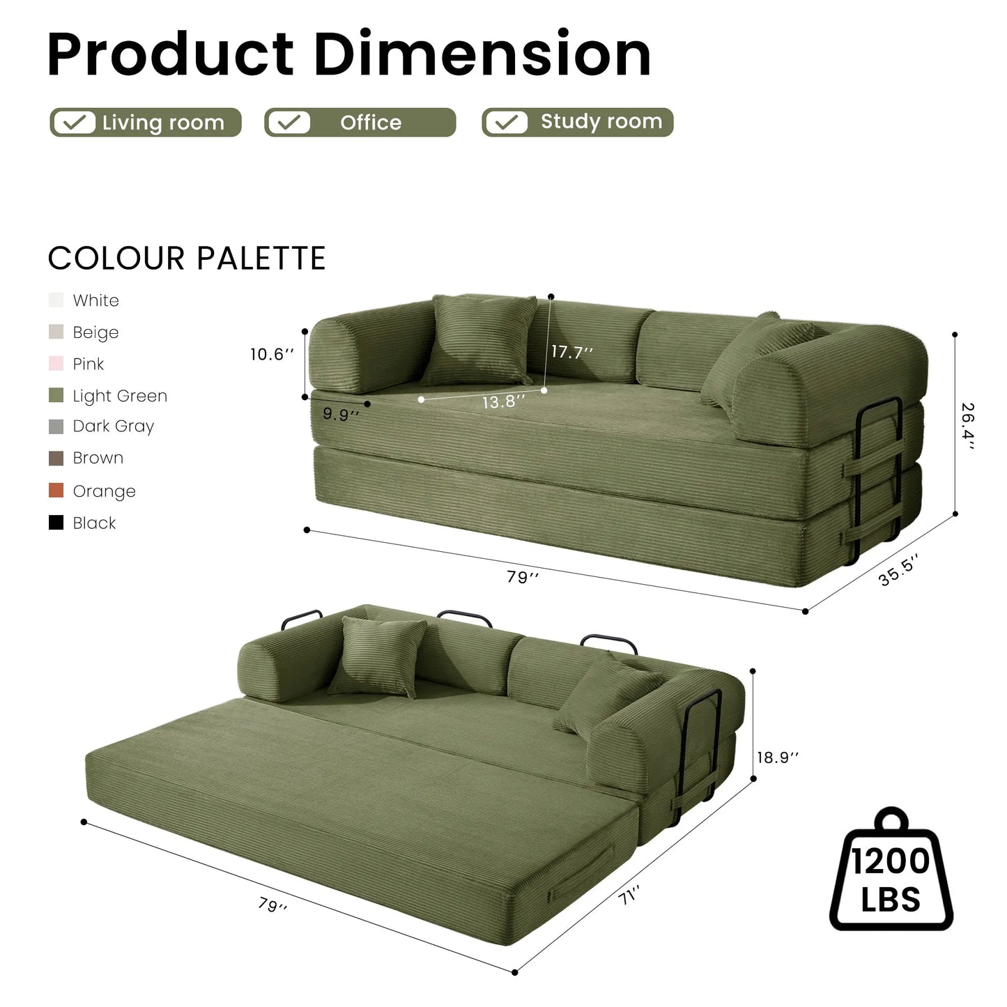 Corduroy Upholstered Folding Convertible Sofa Bed for Living Room