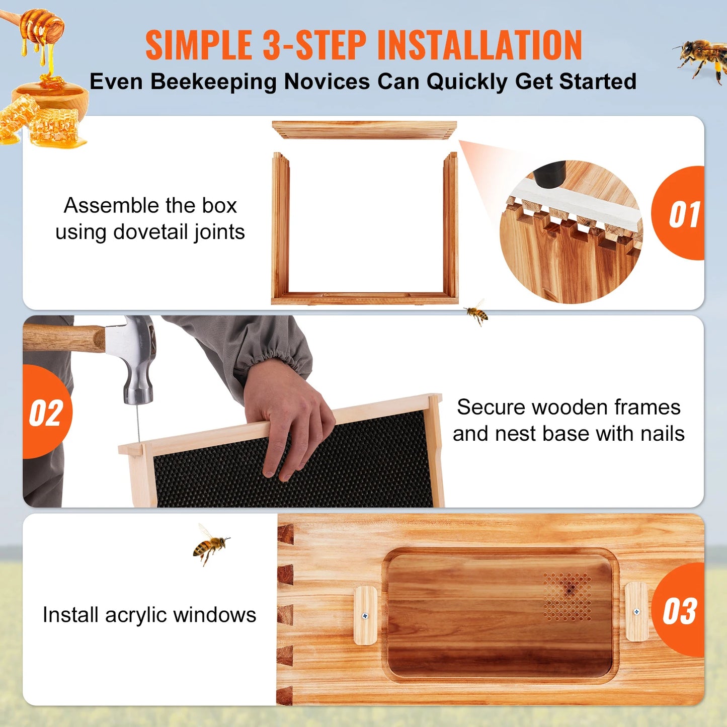 SucceBuy Cedar Langstroth Beehive Starter Kit With Acrylic Windows