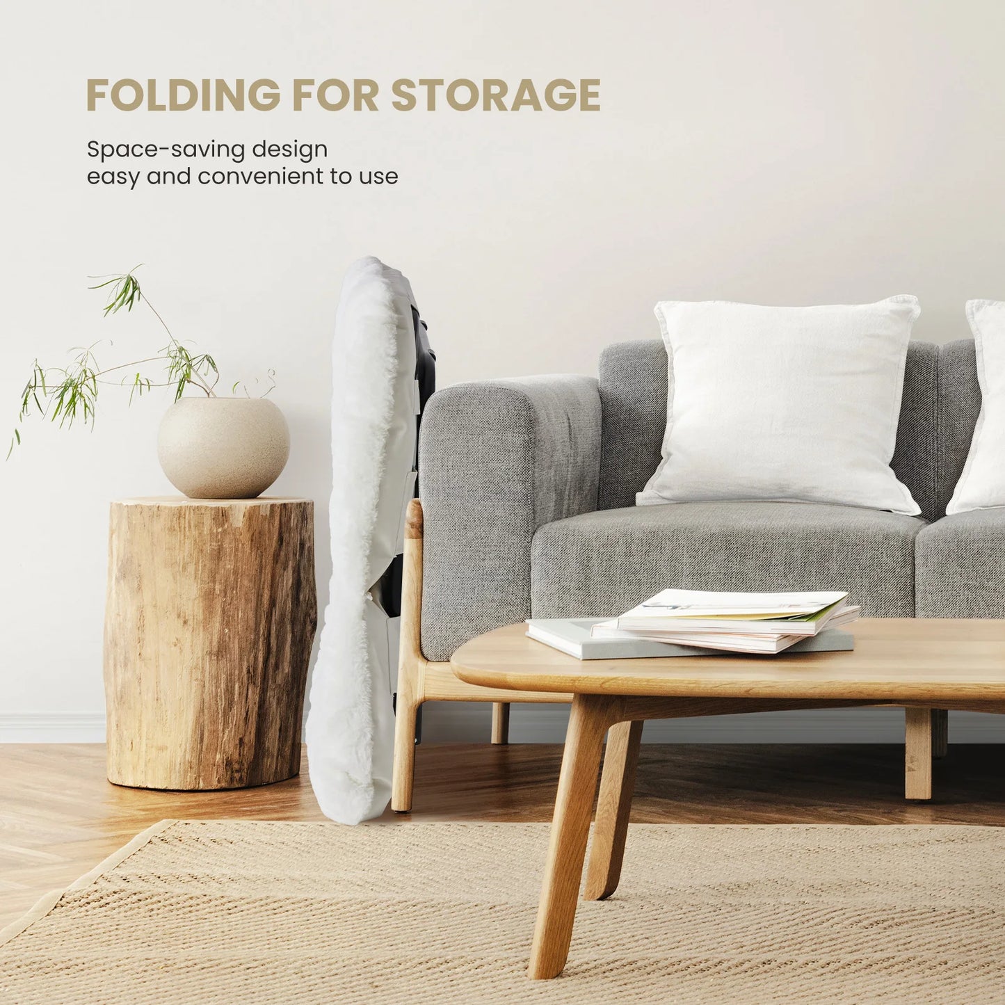 28IN Cozy Saucer Chairs Soft Faux Fur Large Size Folding Lounge Living Room Padded Seat Metal Frame Reading Chair Furniture