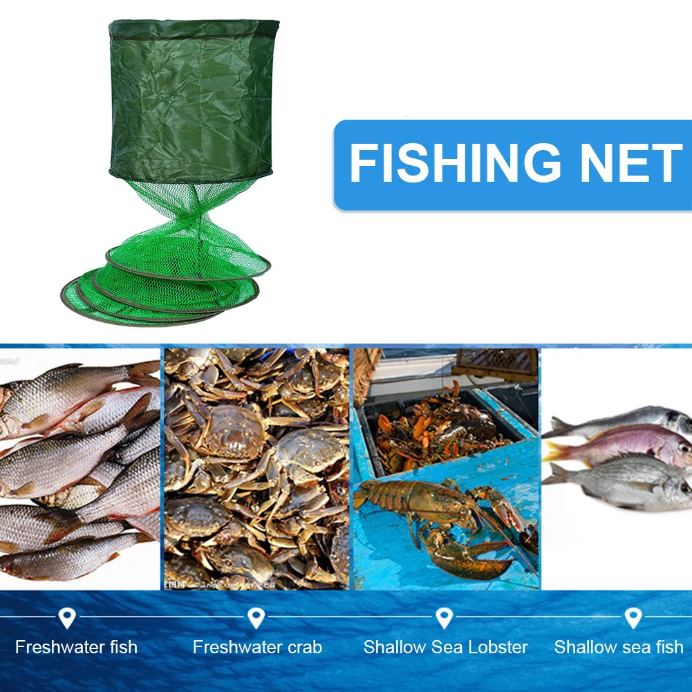 Portable Folding Fish Trap Net With Steel Ring Cage