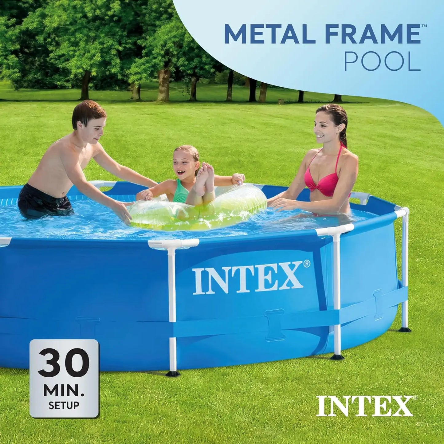 Outdoor Round Above Ground Pool With Metal Frame Easy Setup