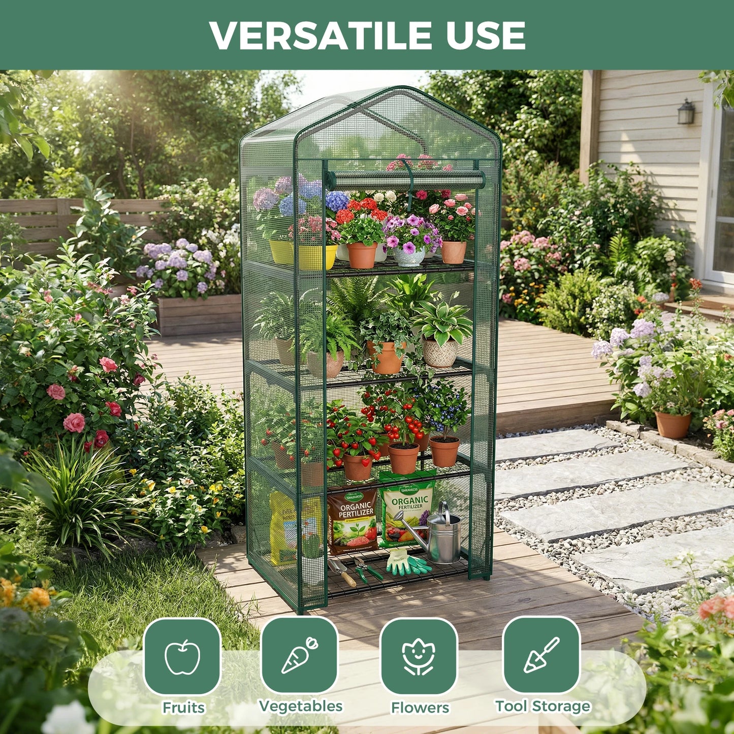 Portable Mini Greenhouse Multi Tier Rack With PE Cover Outdoor