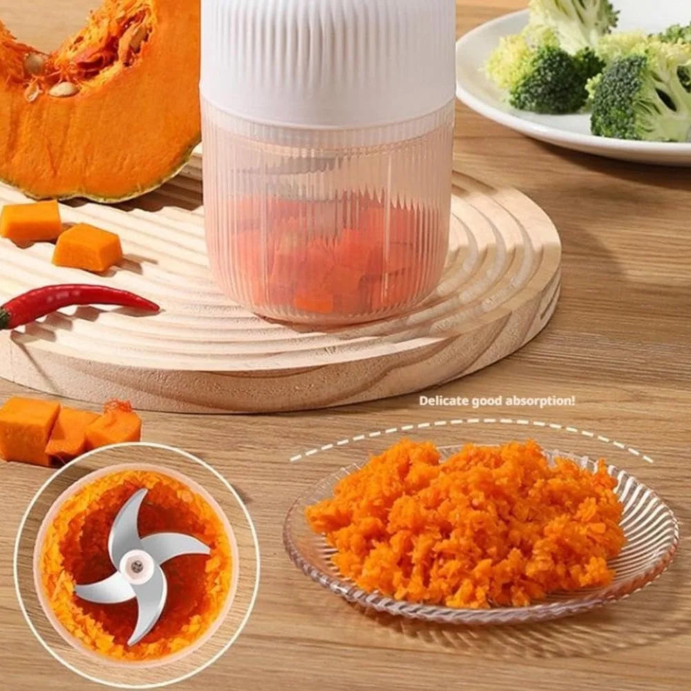 Food Crusher Portable Rechargeable Electric Garlic 6 Stainless Steel Blades Chopper for Garlic Onion Ginger Chili And Fruit Blue 4-Blade