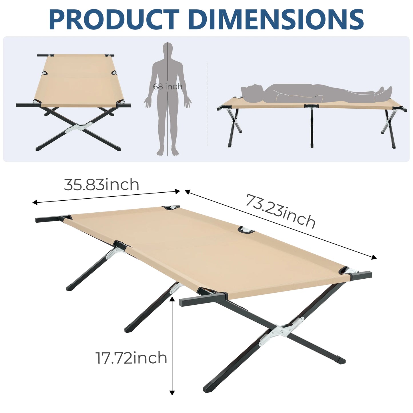 Folding Camping Bed 300 LBS Capacity Cot Lounge read fishing 73' X 36' Cot Sturdy Frame for Outdoor extra Bed
