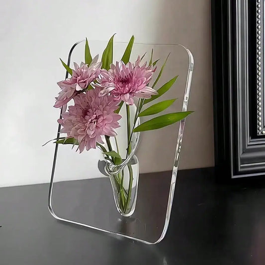 Frame Flower Vase Clear Acrylic Modern Home Decor Desktop Vase