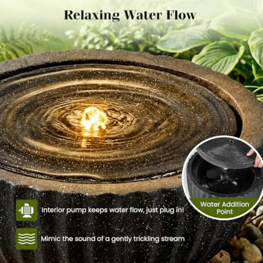 Outdoor Water Fountain With LED Lights And Adjustable Pump
