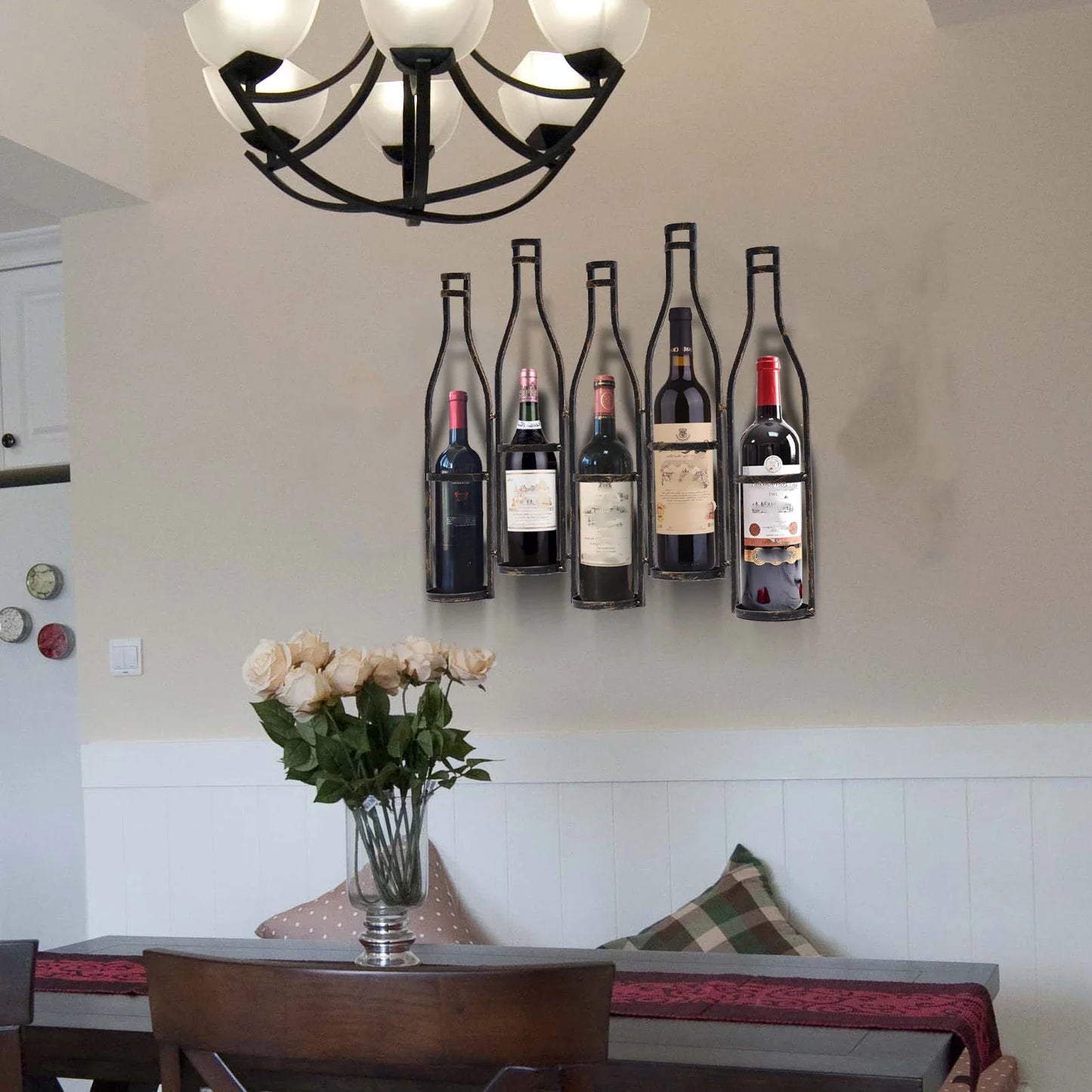 Wine Rack For Five Bottles Rustic Industrial Bronze Wall Mounted