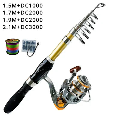 Portable Telescopic Fishing Rod Kit 1.5-2.1m Spinning Fishing Reel With Fish Line Hook Fishing Tackle
