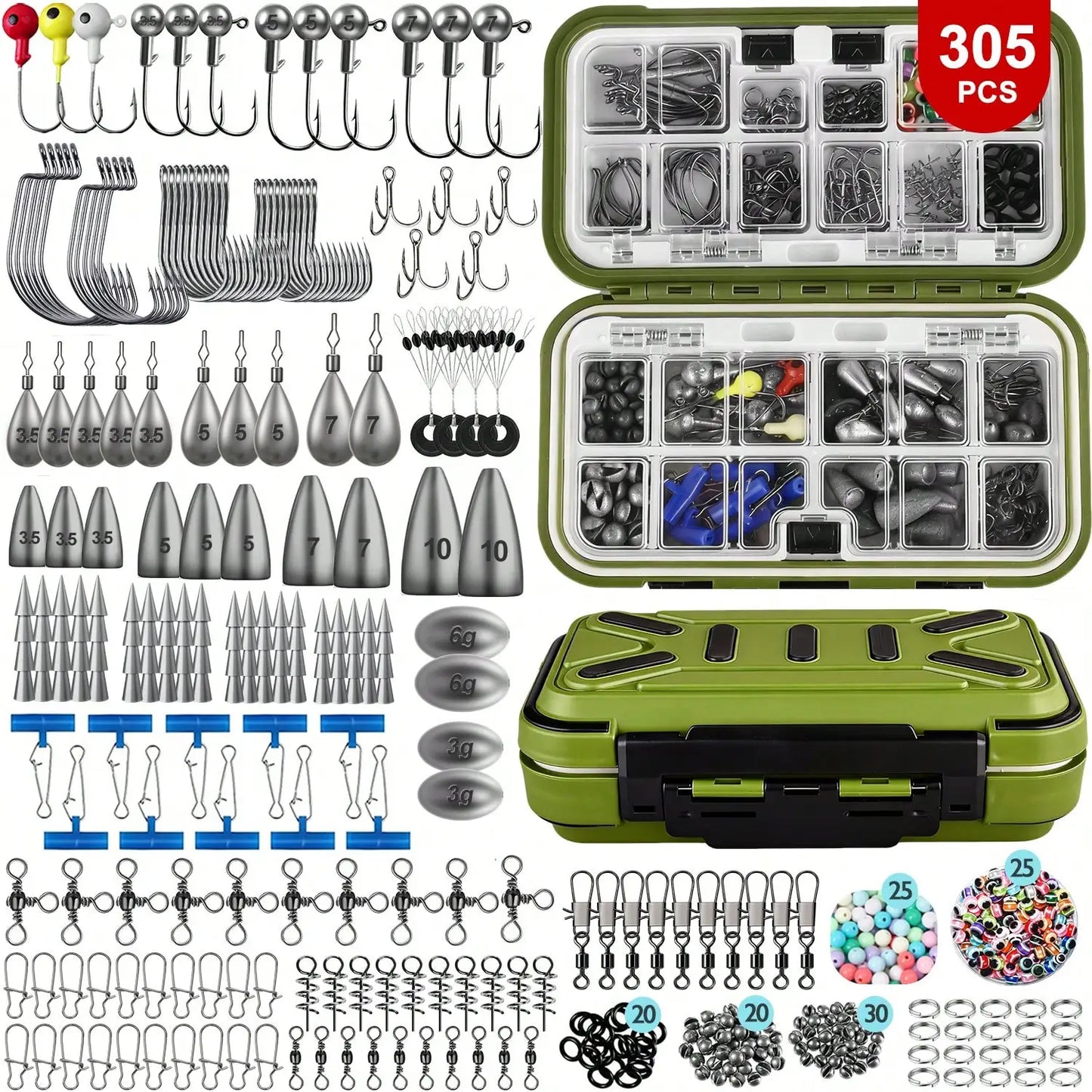 Fishing Kit Tackle Box With Hooks Weights Sinkers Gear
