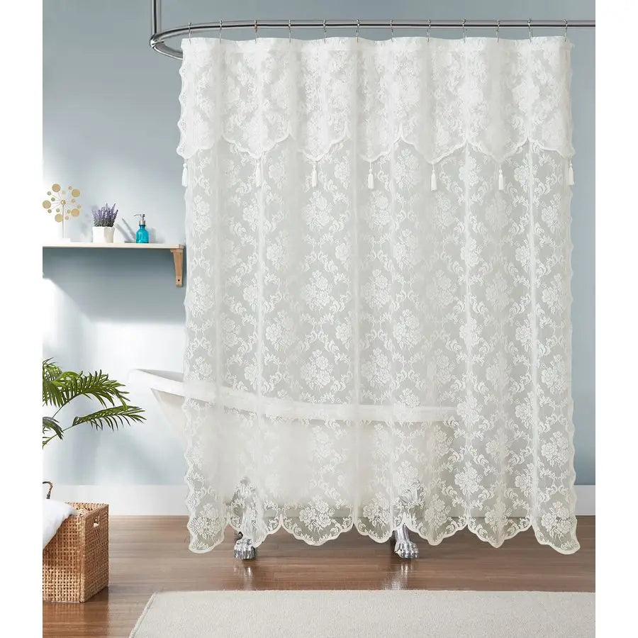 Shower Curtain With Valance And Tassels Luxurious Polyester