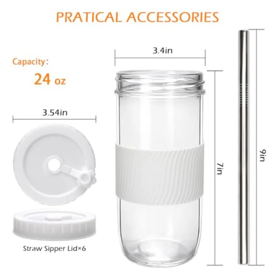 Glass Mason Jar Cups With PremiumLids And Straws 6 Pack