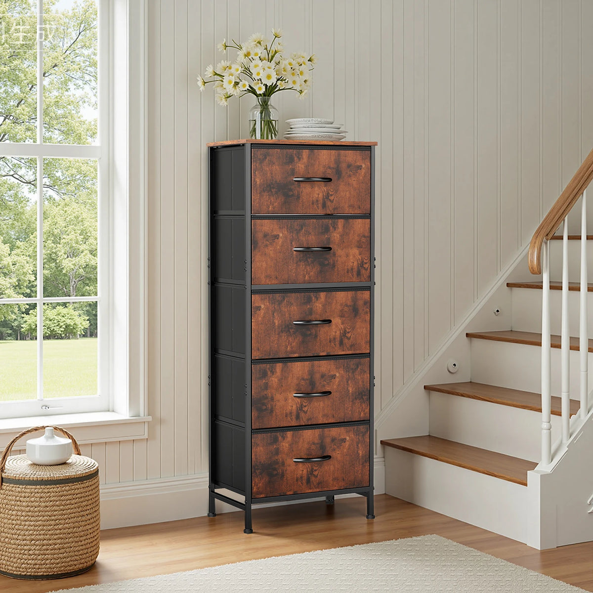 JMK Modern Fabric Drawer Storage Cabinet And Bedside Wardrobe Console