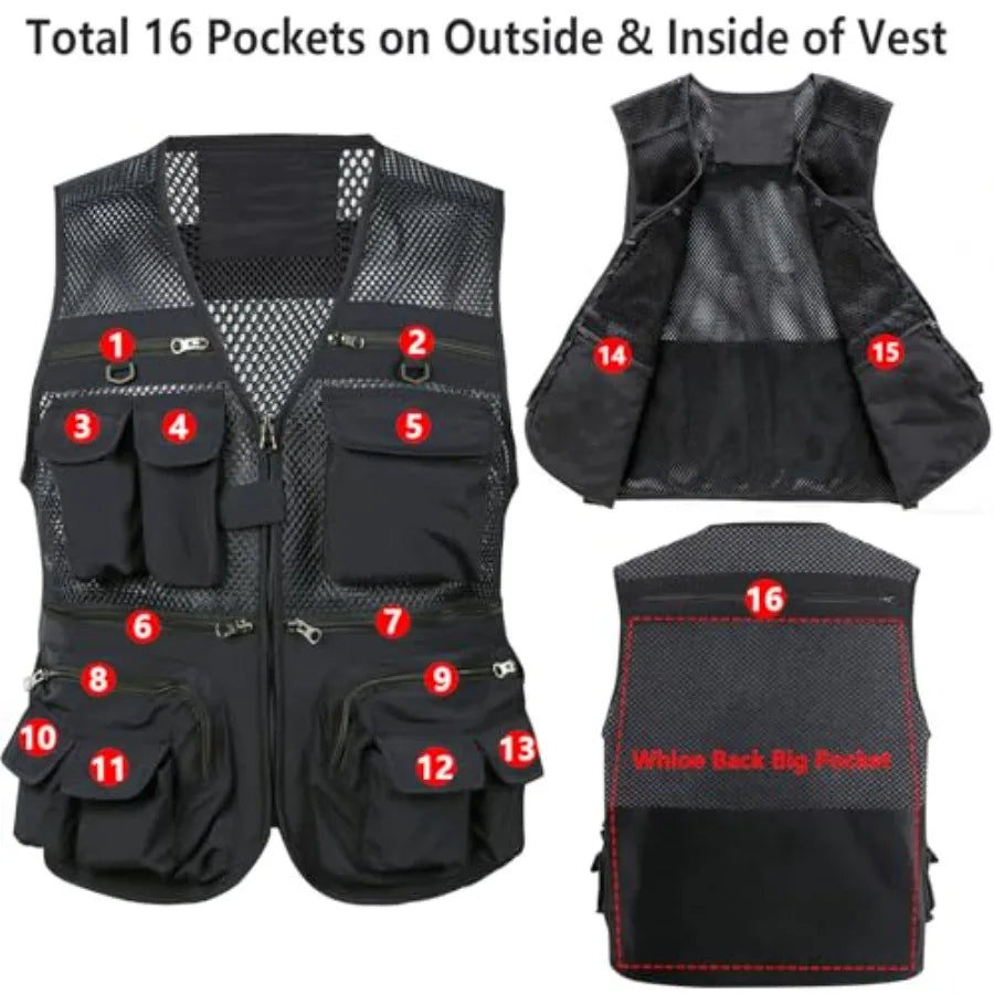 Men's Outdoor Cargo Vest With Pockets For Travel And Hiking