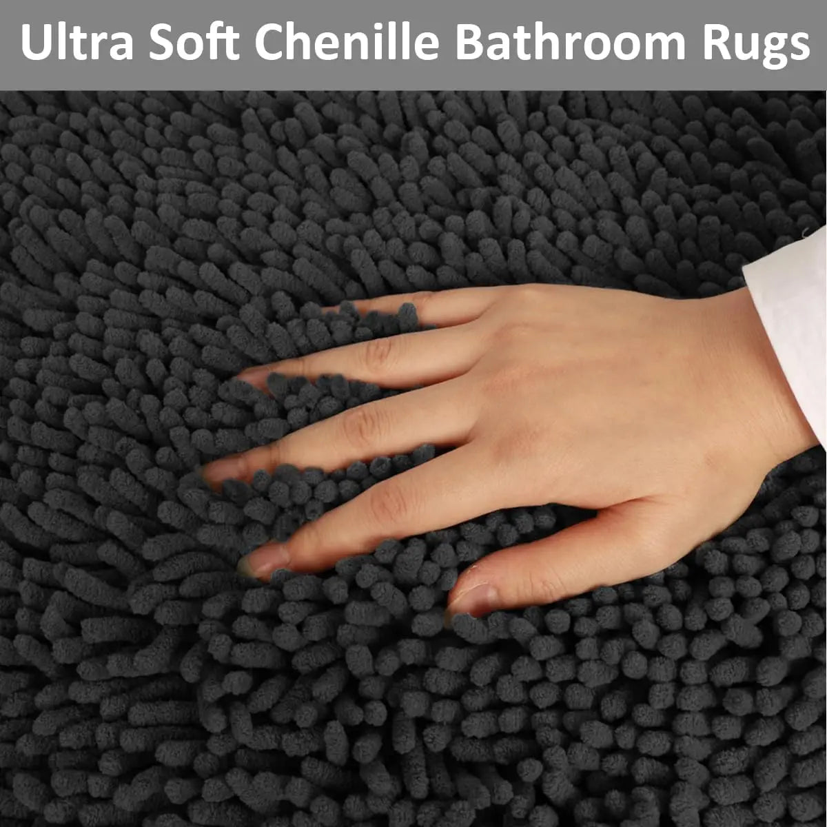 Chenille Bathroom Rugs Set 3 Piece Non Slip Mats PVC