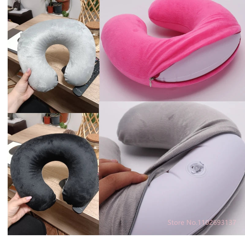 Cute Cartoon Travel Neck Pillow U-Shaped Panda Rainbow Cloud Fruit Inflatable Cushion For Kids Adults Family Friends