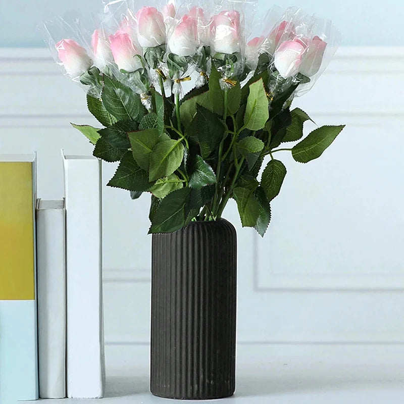 Striped Ceramic Like Plastic Vase For Flowers Floral Display
