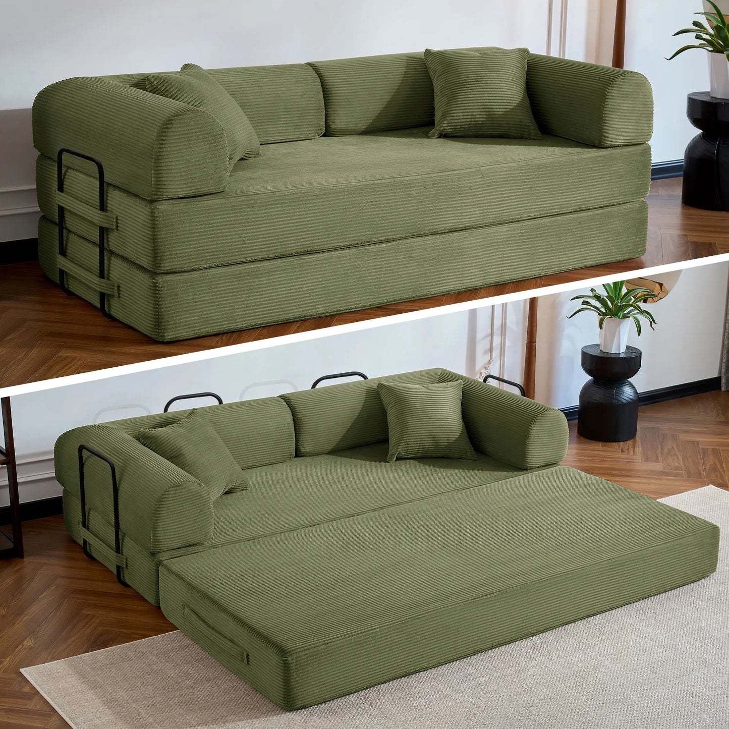Corduroy Upholstered Folding Convertible Sofa Bed for Living Room