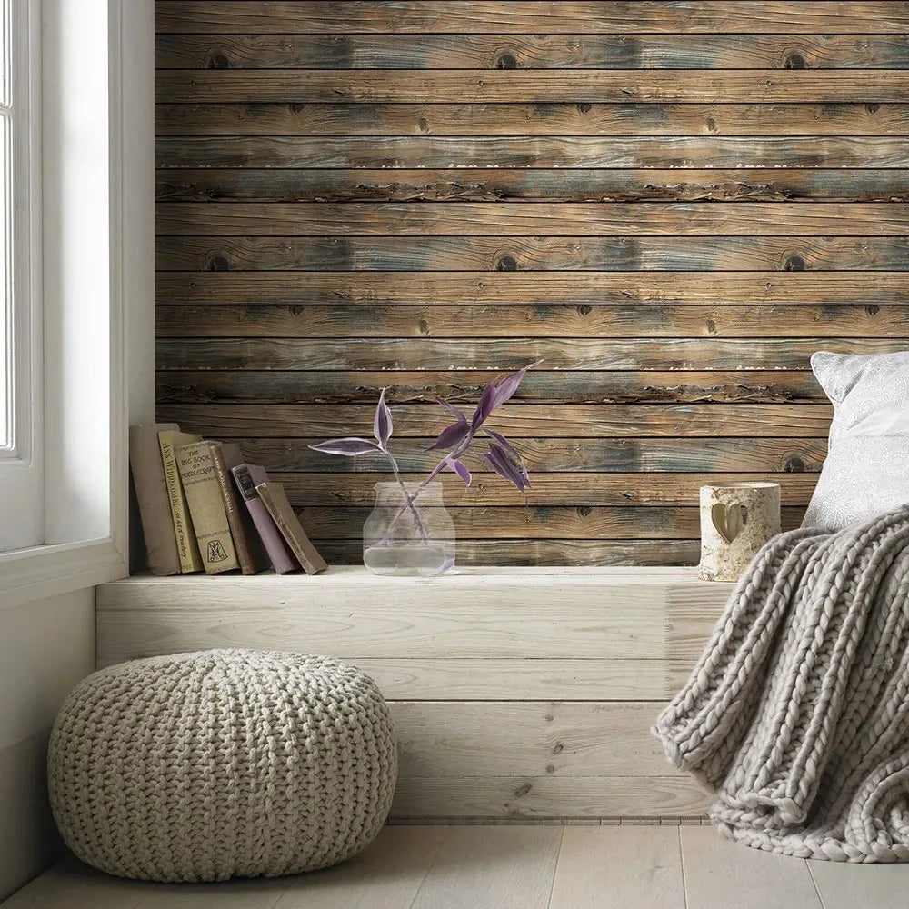 KALYNN Retro Faux Wood Grain Peel And Stick Wallpaper