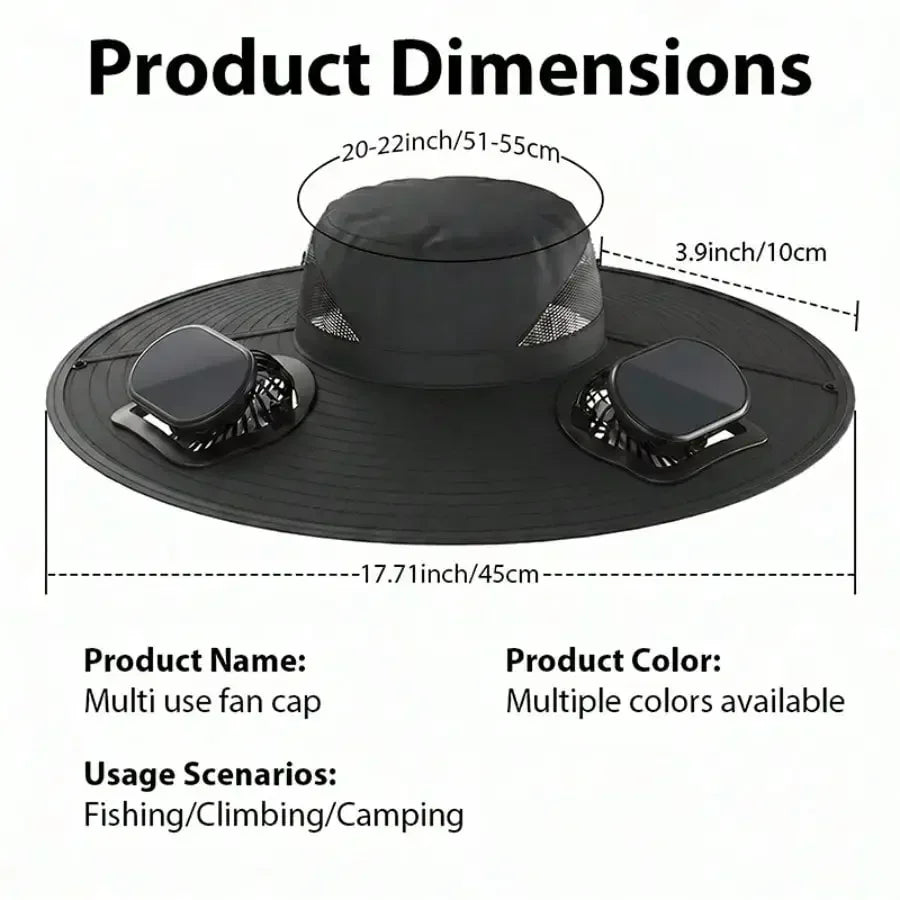 Solar Fan Cap With USB And UV Protection 180 Degree