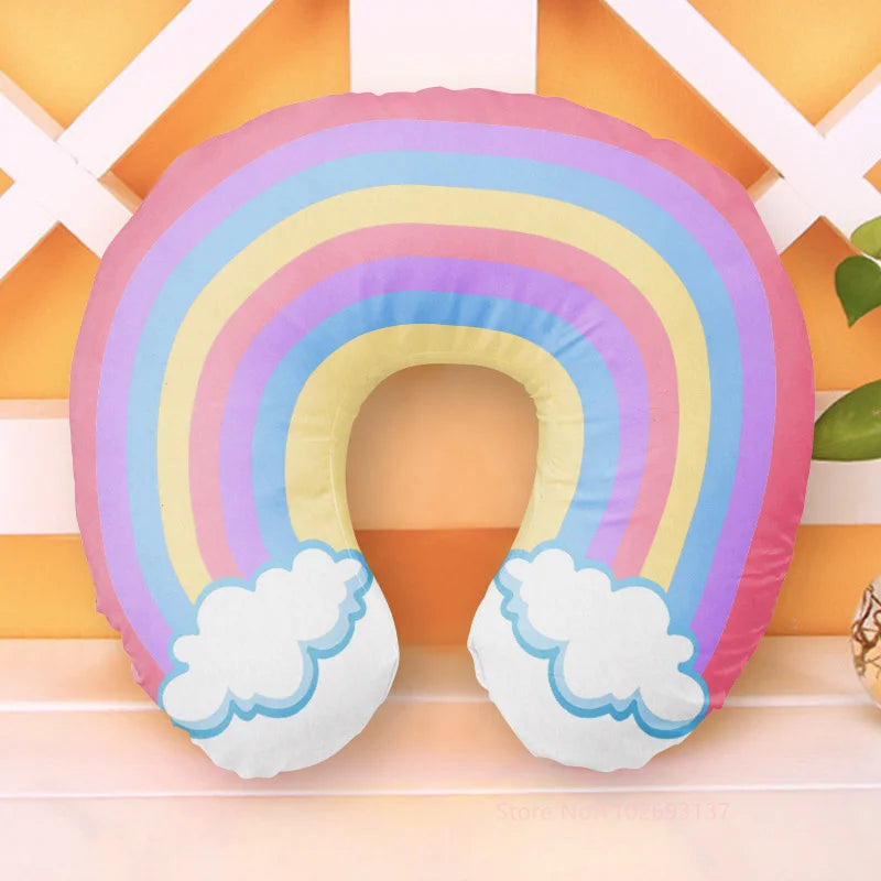 Cute Cartoon Travel Neck Pillow U-Shaped Panda Rainbow Cloud Fruit Inflatable Cushion For Kids Adults Family Friends