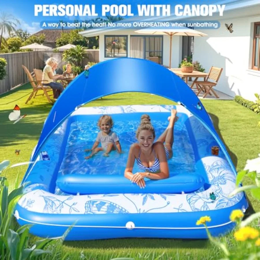 Inflatable Pool Lounger With Canopy for Adults Sunbathing