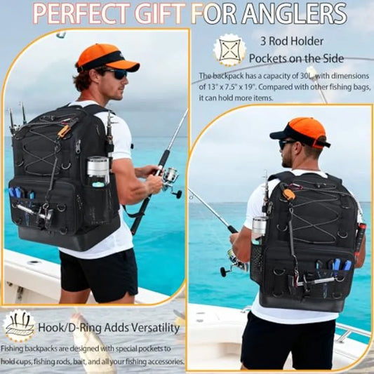 Fishing Backpack With Tackle Boxes Rod Holder Waterproof Cooler
