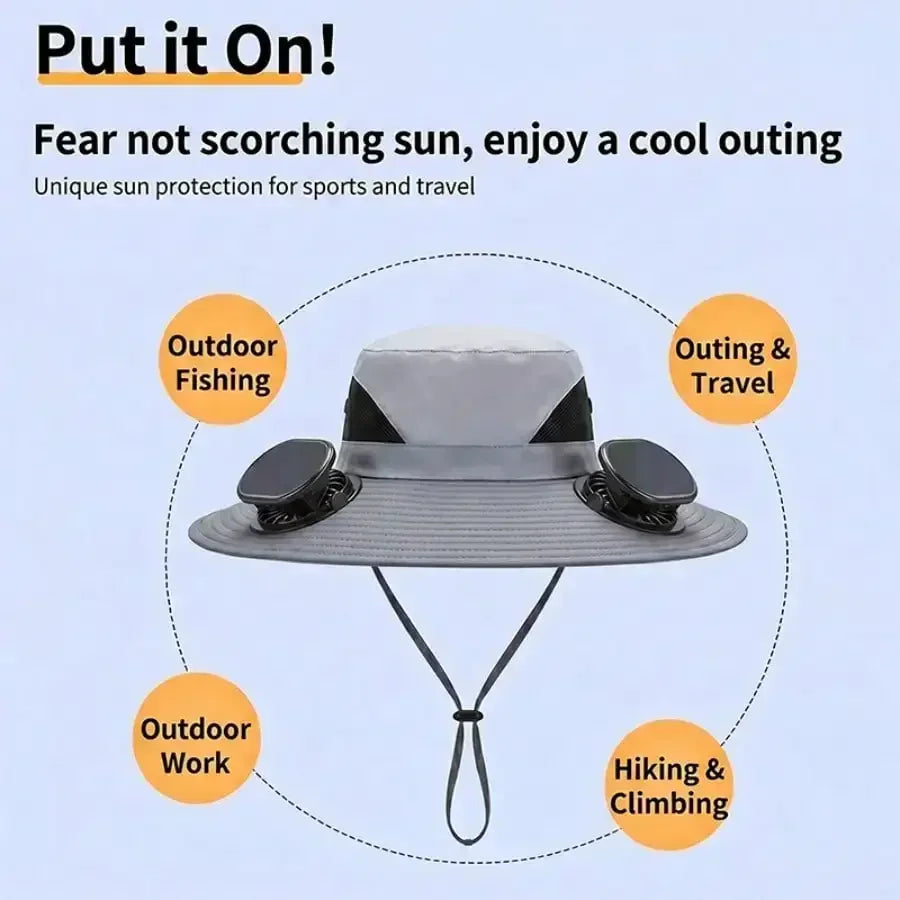 Solar Fan Cap With USB And UV Protection 180 Degree