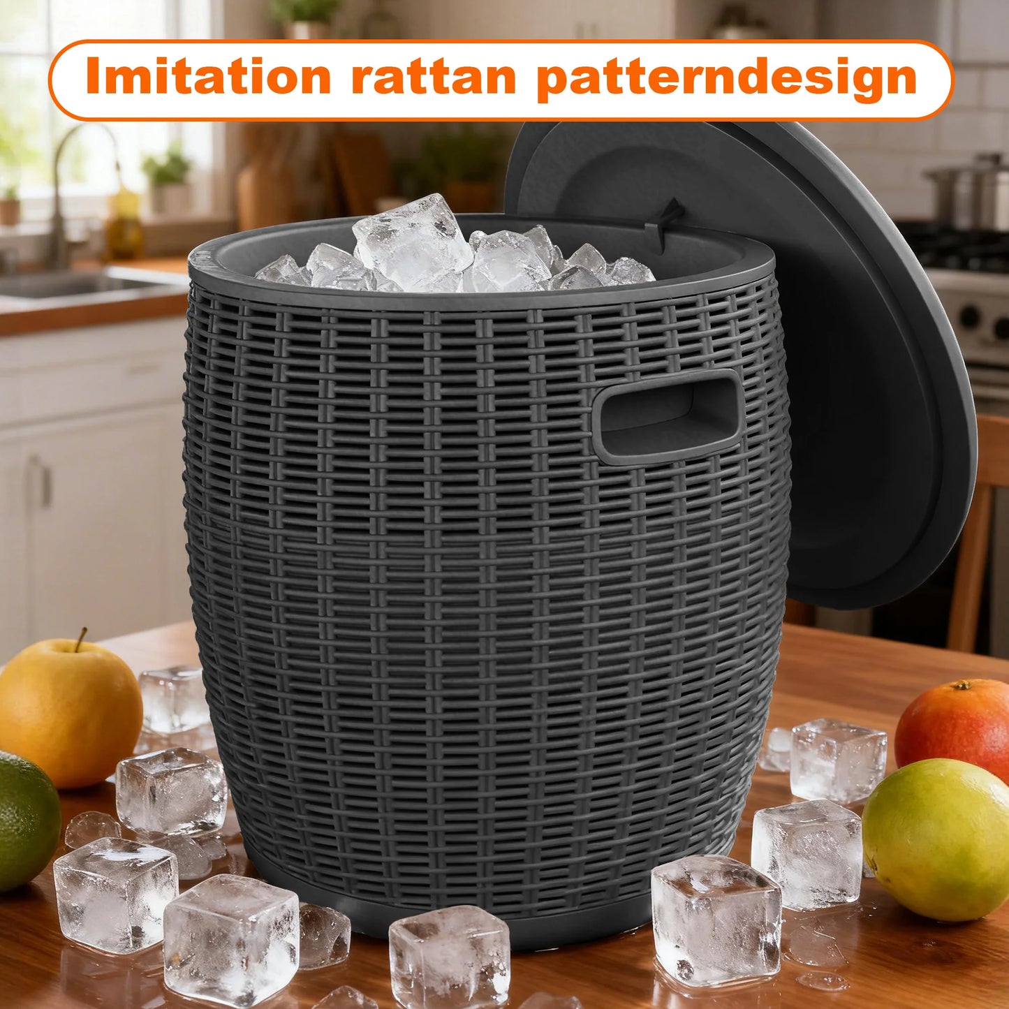 Rattan Texture Resin Ice Cooler Bucket For Outdoor Backyard Parties
