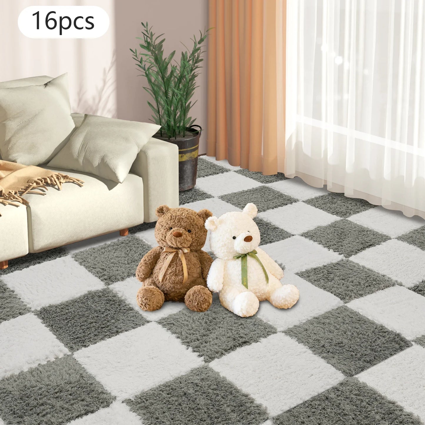 Interlocking Carpet Tiles 16-Piece Square Floor Mat With Border