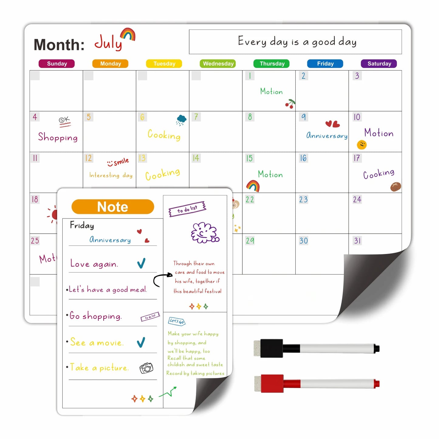 Magnetic Fridge Calendar Whiteboard Planner With Dry Erase Surface