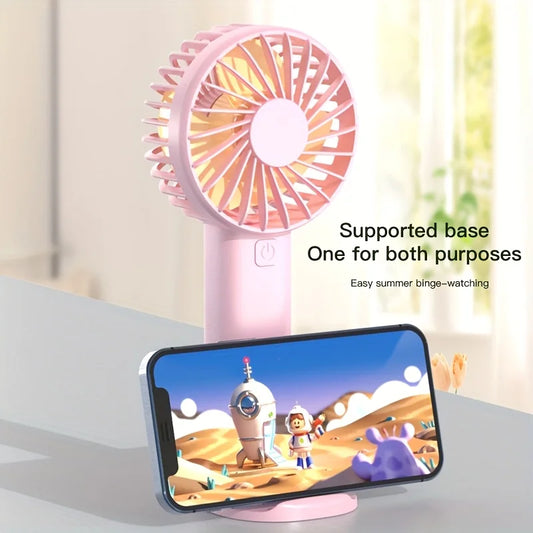 USB Mini Strong Wind Handheld Fan Portable Quiet Rechargeable Desktop Air Cooler with Phone Holder Cooling Fan Outdoor Travel