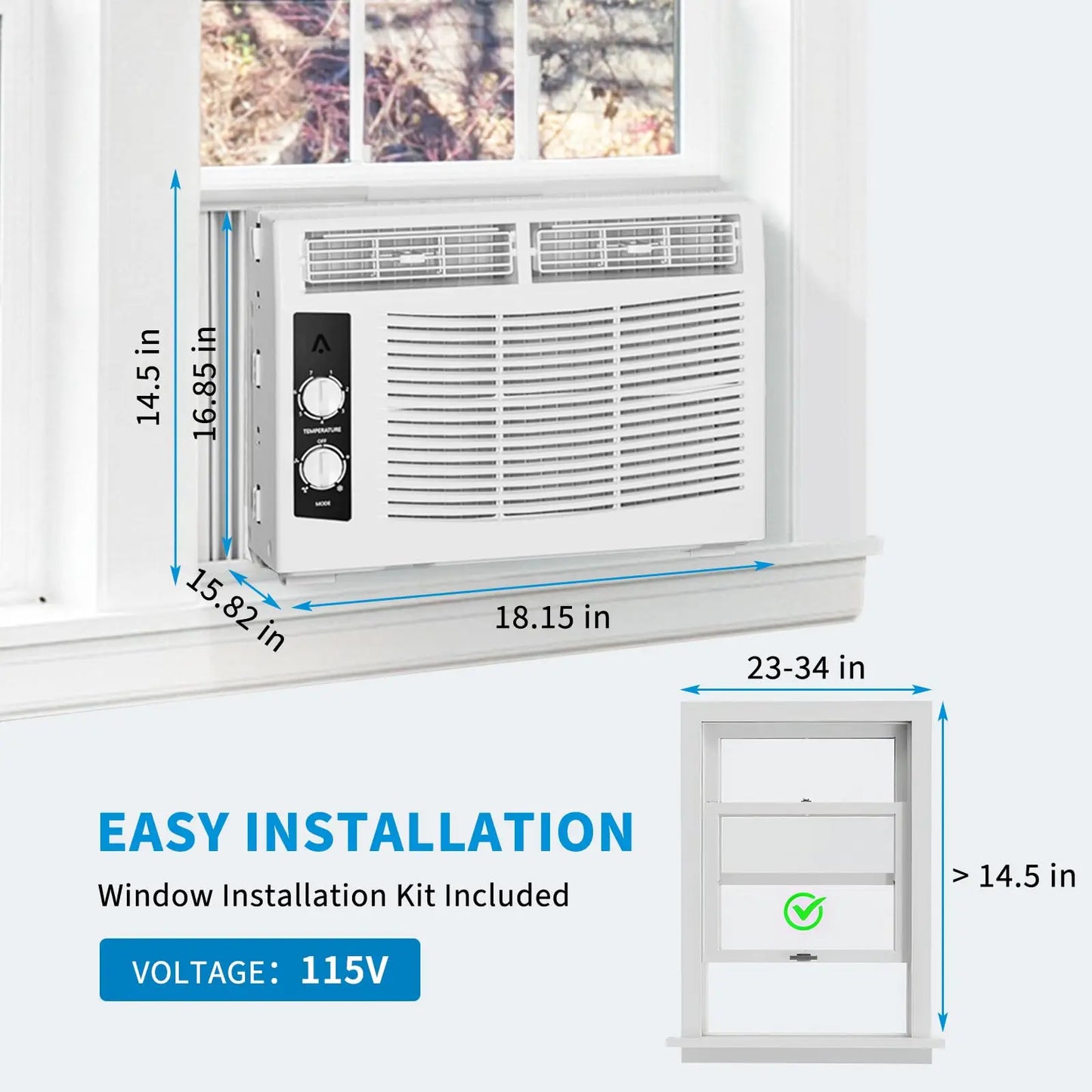 Window Air Conditioner 5000 BTU With Timer Function And Easy Install Kit