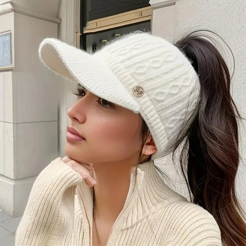 Winter Woolen Beanie For Women With Ponytail Opening