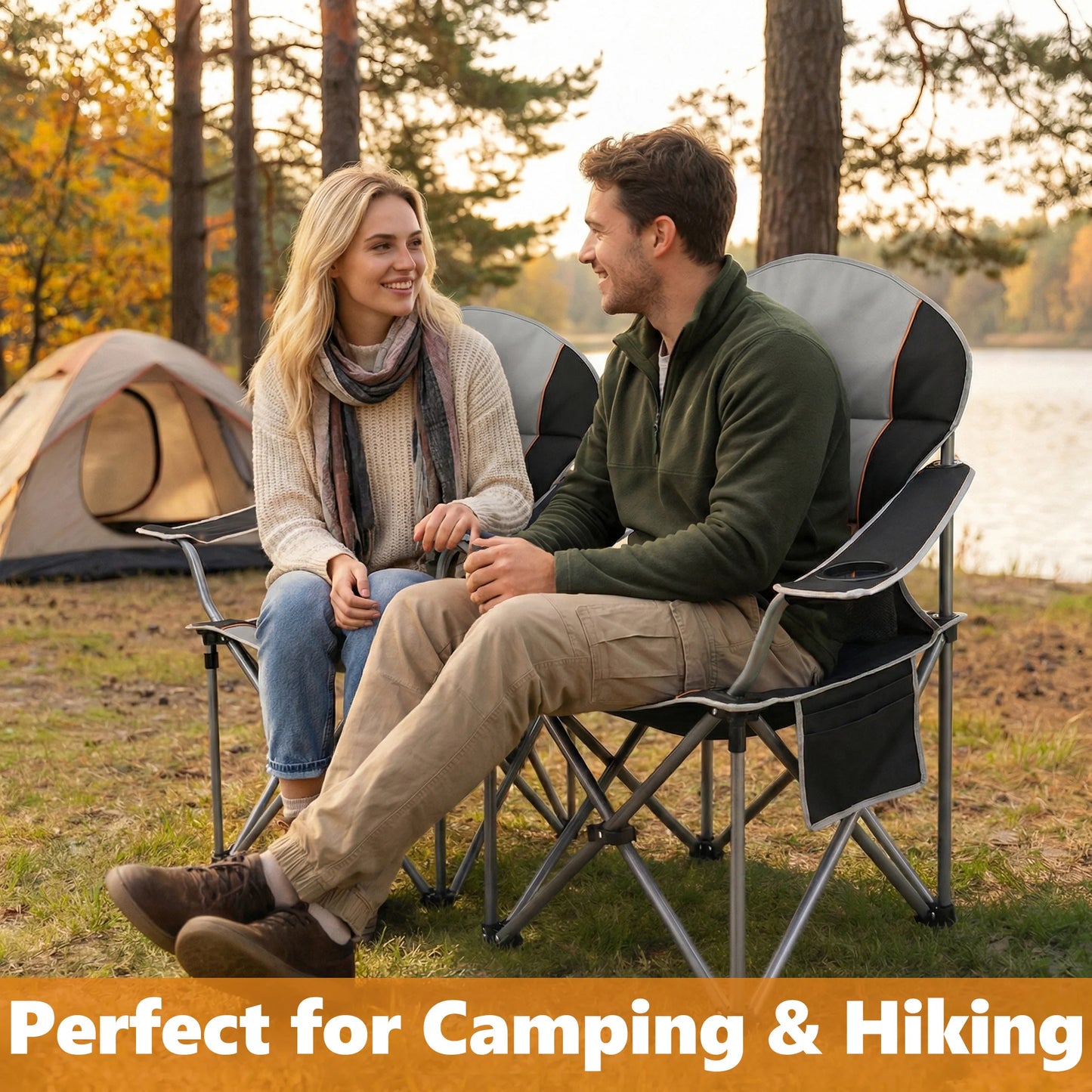 Outdoor Folding Camping Chair With Cup Holder And Cooler Bag
