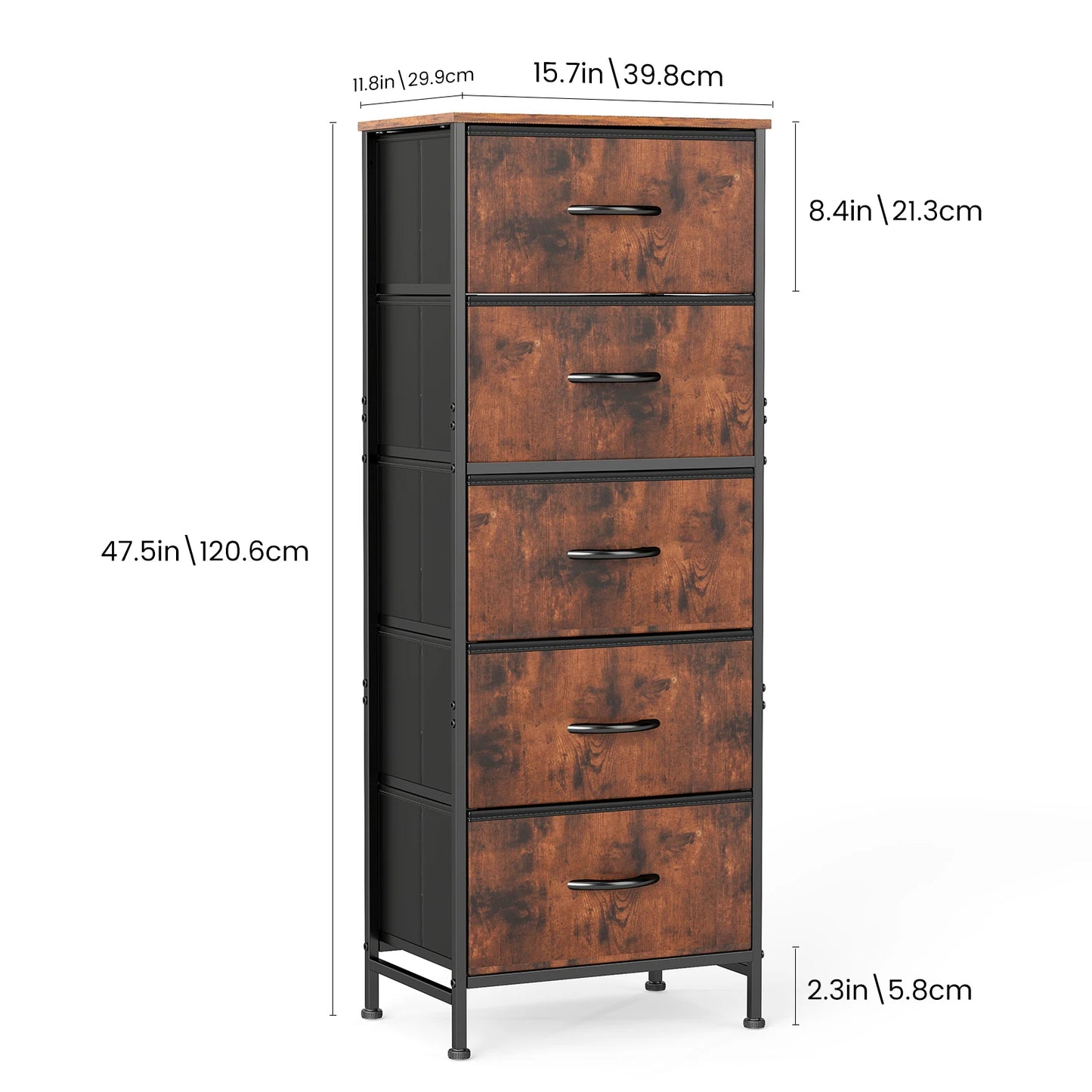 JHK Five-Drawer Dresser With Fabric Drawers For Bedroom Storage
