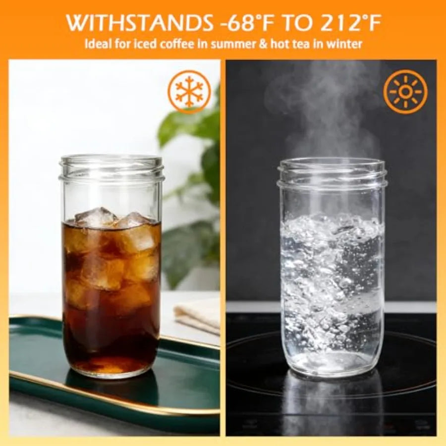 Glass Mason Jar Cups With PremiumLids And Straws 6 Pack