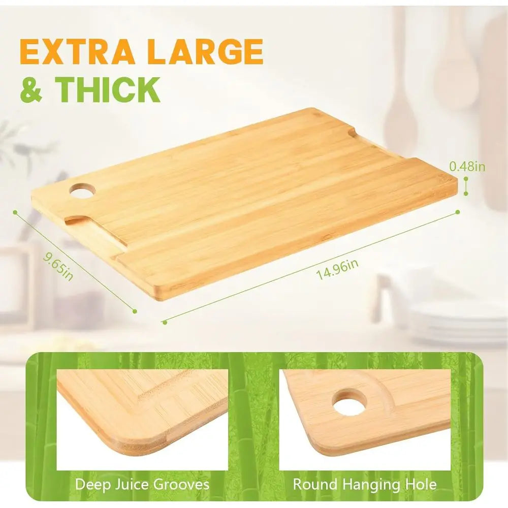 Reversible Bamboo Cutting Board Juice Groove For Meat And Cheese