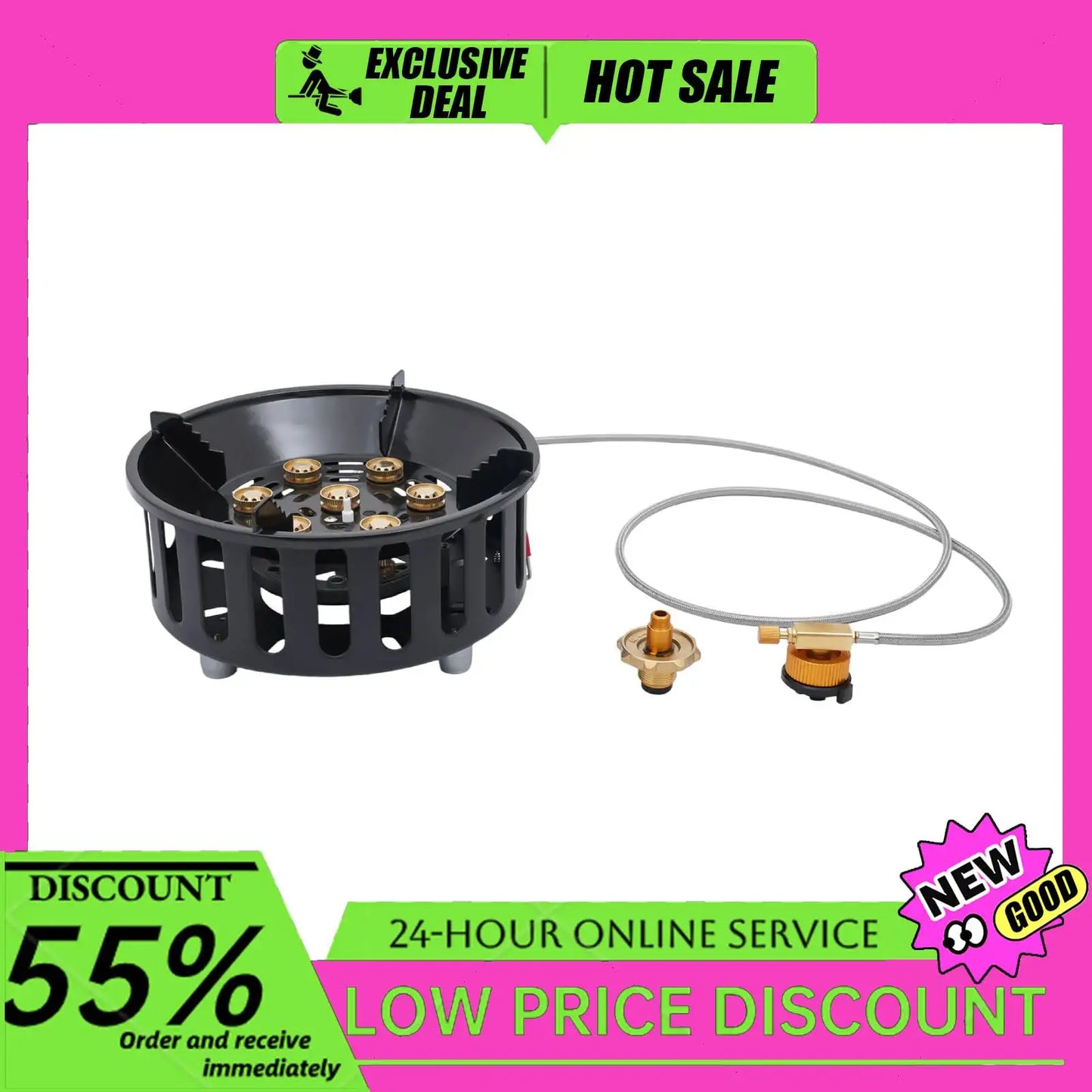 Portable Camping Stove 72000BTU Windproof Gas Burner With 3 Adapters