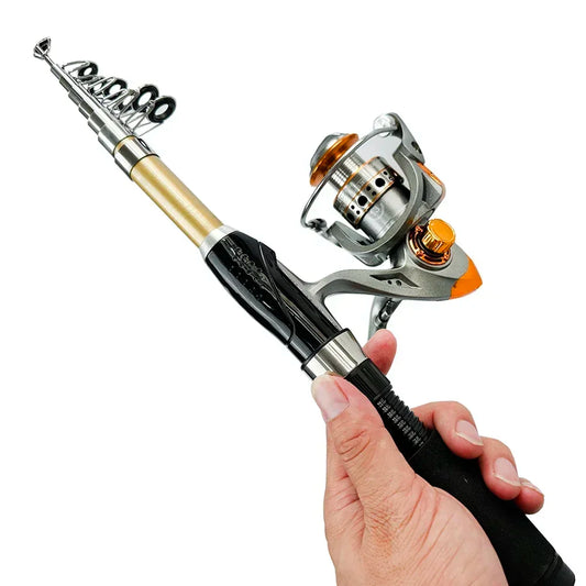 Portable Telescopic Fishing Rod Kit 1.5-2.1m Spinning Fishing Reel With Fish Line Hook Fishing Tackle