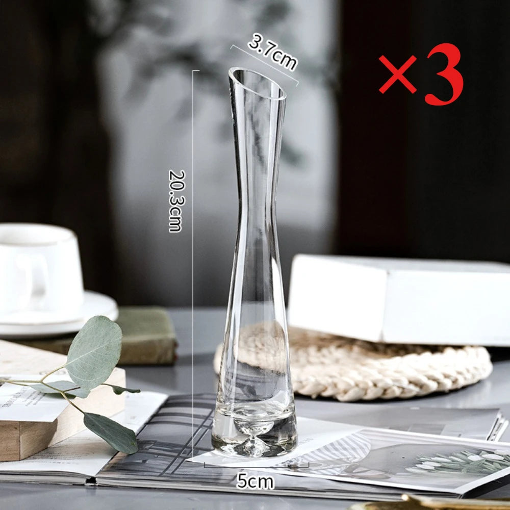 Clear Glass Slanted Mouth Vase For Modern European Home Decor