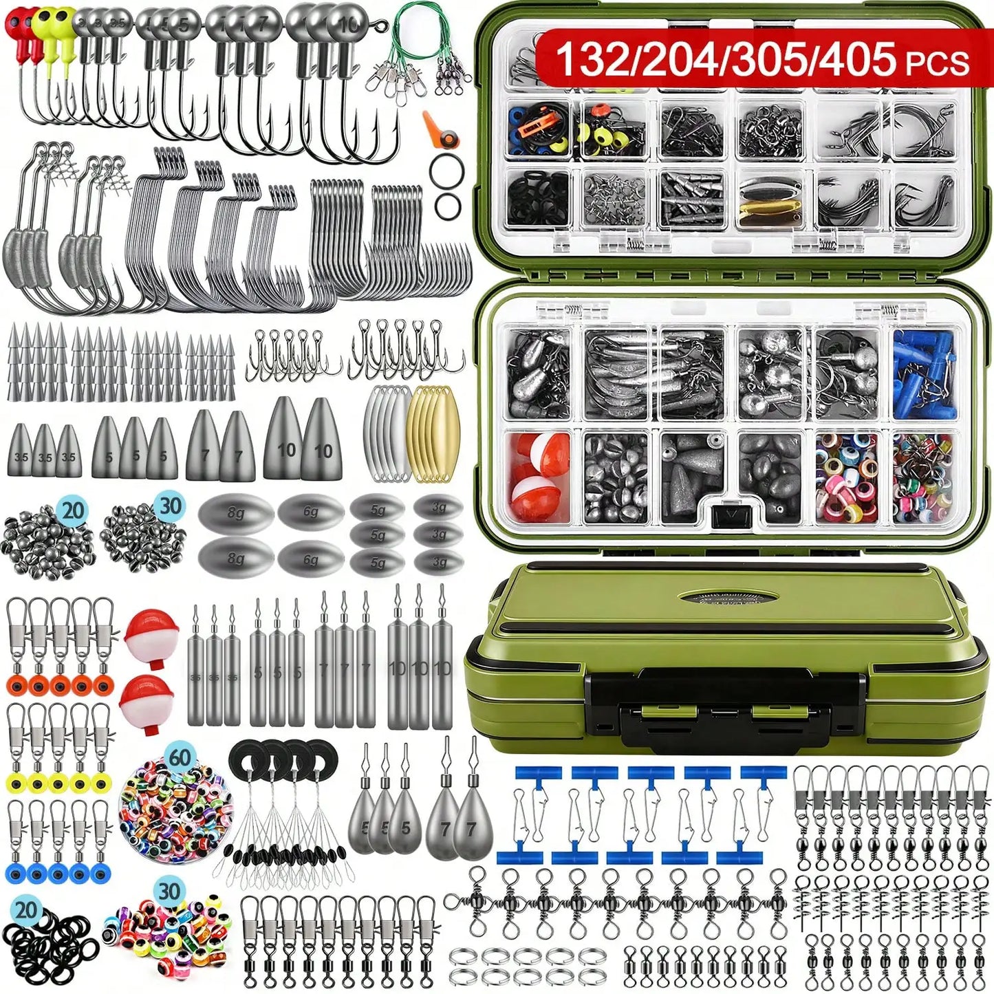 Fishing Kit Tackle Box With Hooks Weights Sinkers Gear
