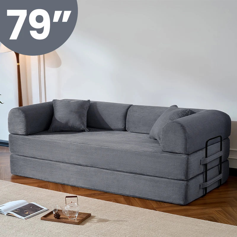 Corduroy Upholstered Folding Convertible Sofa Bed for Living Room