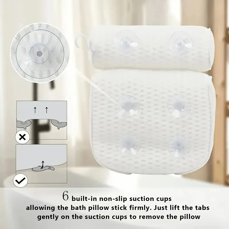 Bath Pillow With 4D Air Mesh Back Support Bathtub Spa