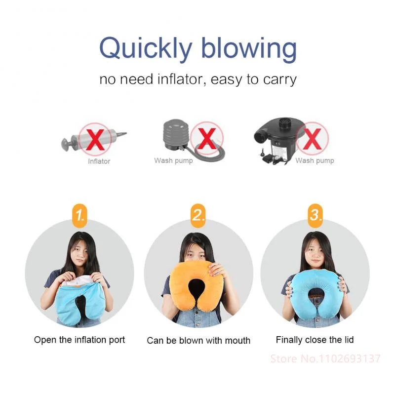 Cute Cartoon Travel Neck Pillow U-Shaped Panda Rainbow Cloud Fruit Inflatable Cushion For Kids Adults Family Friends