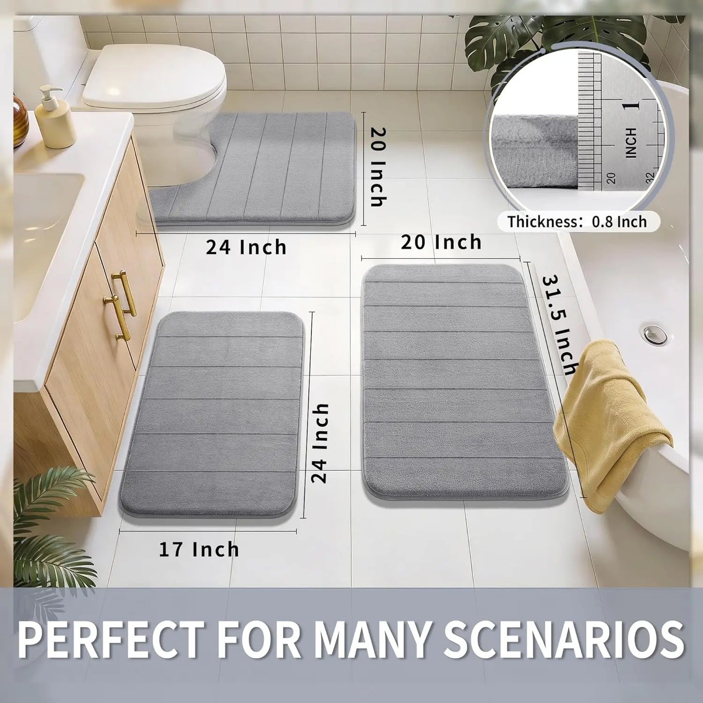 Memory Foam Bath Mat, Non Slip, Quick Dry, Machine Washable