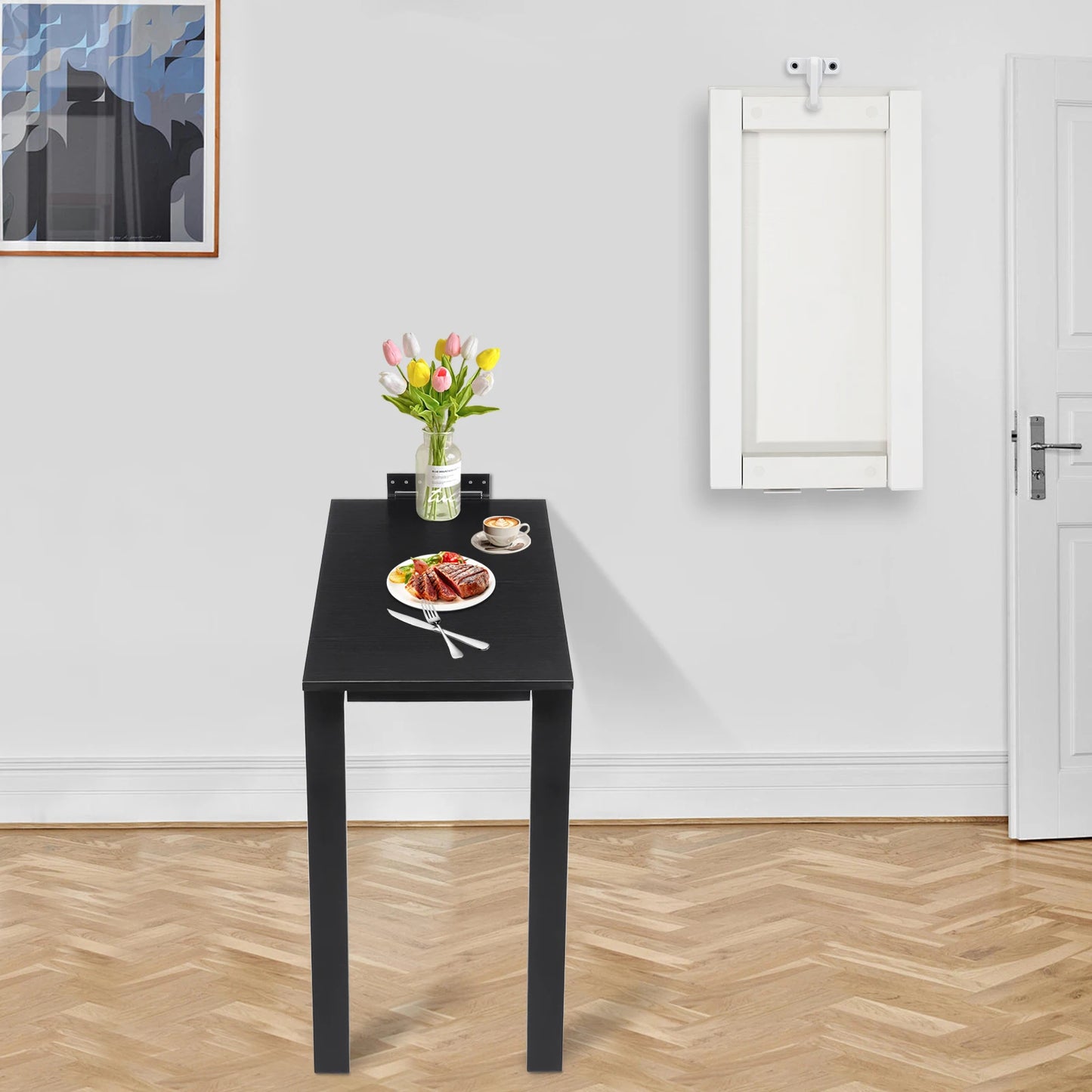 Modern L Shaped Wall Mounted Folding Dining Table Solid Wood