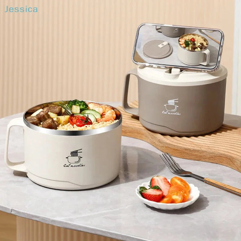 Stainless Steel Instant Noodle Bowl With Lid Double Layer
