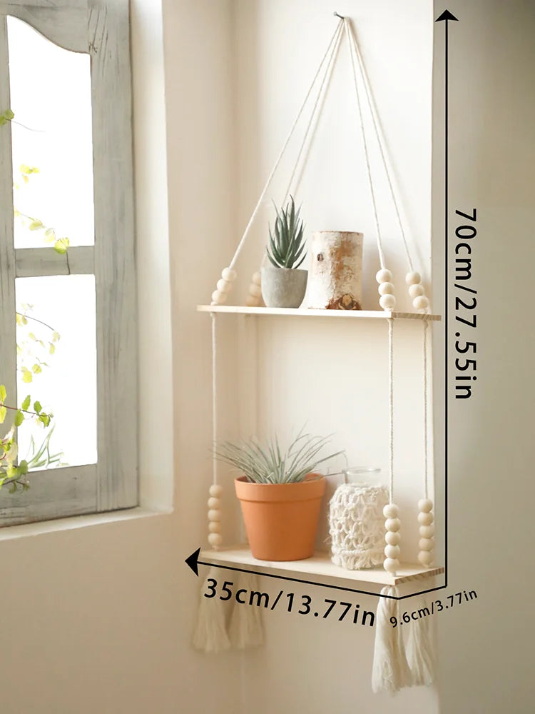Wooden Wall Mount Storage Rack With Floating Plant Shelves
