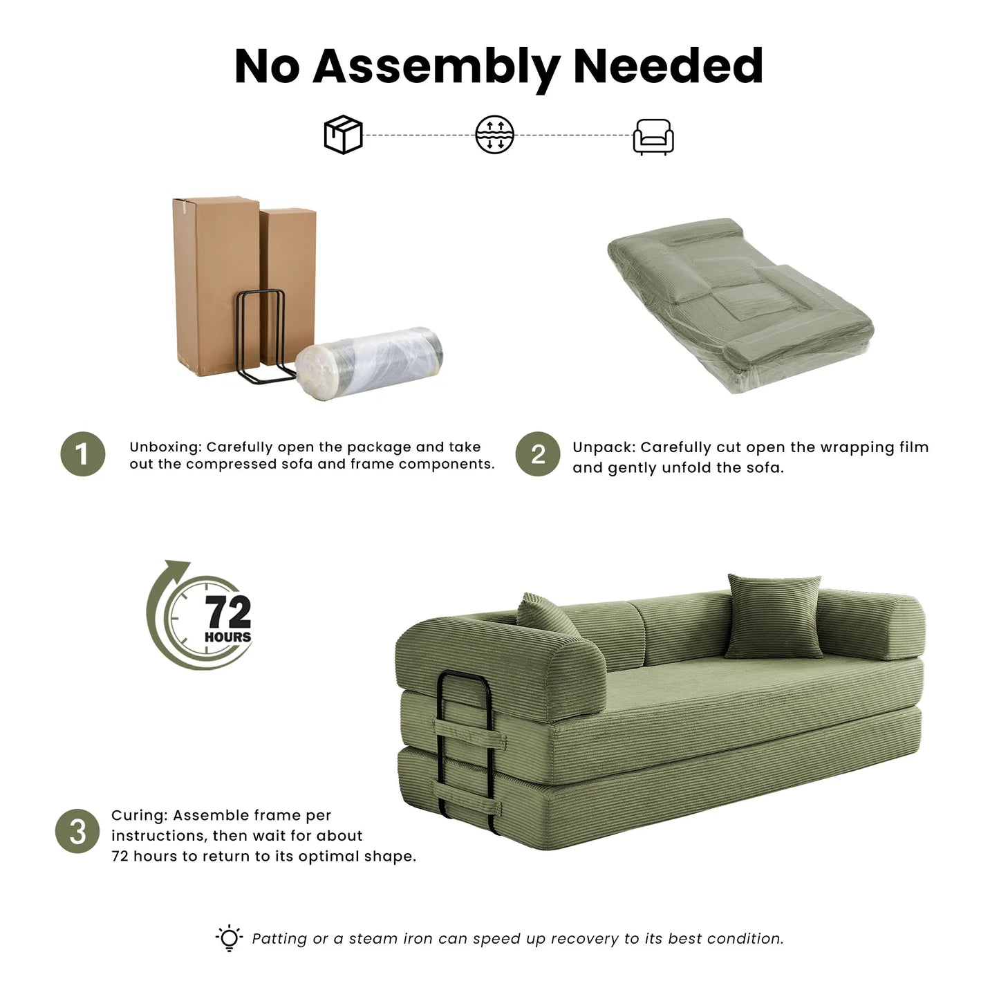 Corduroy Upholstered Folding Convertible Sofa Bed for Living Room